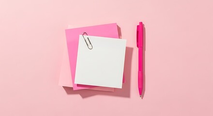 Pink notebook paper and pen on a pastel pink background