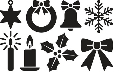 Silhouette Flower Pattern and Decorative Icons Set. Floral Design, Leaves, Geometric Patterns Vector Illustration