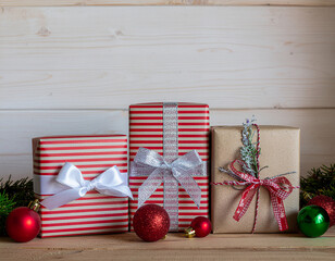 christmas decoration on wooden background