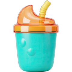Vibrant Teal and Orange Sippy Cup with Straw for Toddlers.