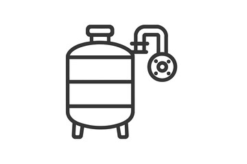 Industrial storage tank or pressure vessel with connected piping and circular flange component