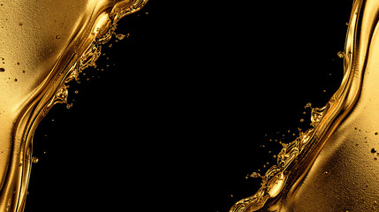 Abstract liquid gold splash frame with dynamic waves texture