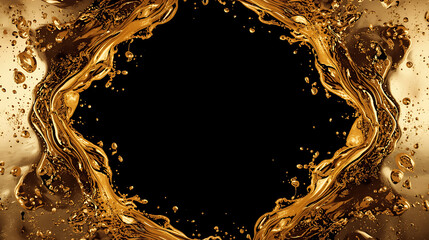Abstract gold liquid splash frame with dynamic fluid motion