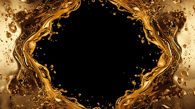 Abstract gold liquid splash frame with dynamic fluid motion - Powered by Adobe