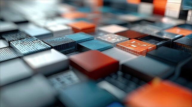 Close-up shot of a grid of colorful cubes with a shallow depth of field, creating an abstract and modern visual.