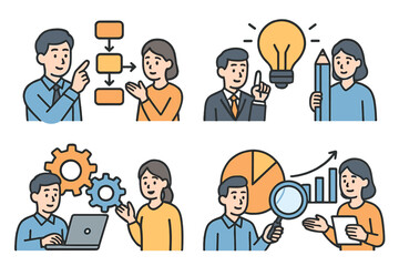 Business team collaborating on strategy, innovation, workflow, and financial analysis