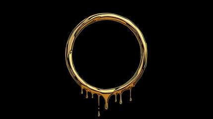 Abstract golden liquid ring dripping effect on clean backdrop