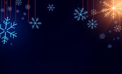 Christmas background or new year's backdrop holiday banner with copy space a festive background with neon snowflakes falling against a dark blue backdrop christmas background christmas holiday backgro
