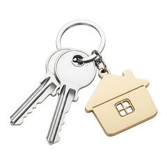 House keys with a charming house shaped keychain on a black background