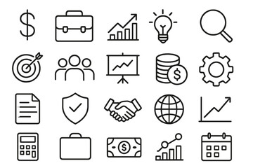 Linear symbols representing finance, business, strategy, and corporate concepts