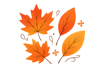 Obraz premium Autumn leaves falling, scattered maple and oval shapes in warm orange and yellow tones, transparent background concept