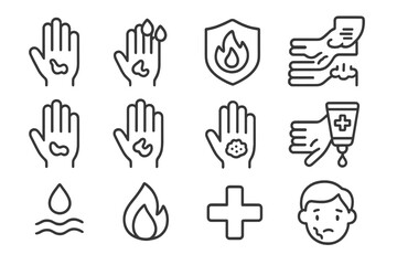 Dermatology and first aid concepts showing skin rash, eczema, burns, and cream application