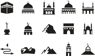Fototapeta premium Silhouette Green Islamic Architecture Icons Set. Mosque, Dome, Minaret, Sacred Architecture Vector Illustration