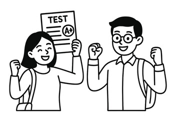 Happy students celebrating academic success after receiving a perfect grade on their school test