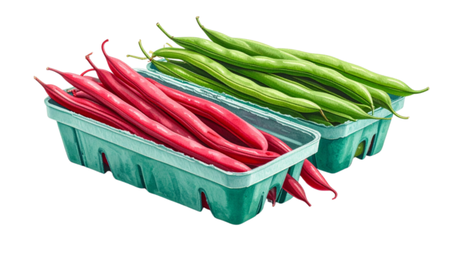 Fresh green and red string beans creating a colorful food ingredient display, showing healthy eating and organic produce isolated on solid white background1