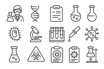 Essential laboratory equipment and scientific research symbols for chemistry, biology, and medicine