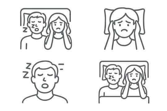 Couple disturbed by loud snoring and insomnia causing sleep and relationship problems - Powered by Adobe