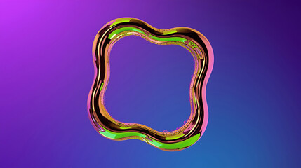 Shiny liquid metallic frame on a vibrant purple blue gradient