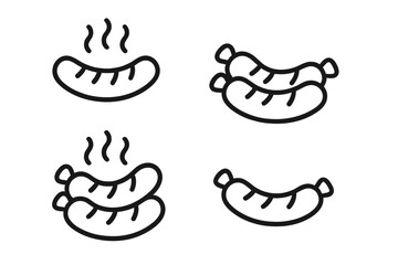 Simple outline icons of various sausages ready for cooking or grilling