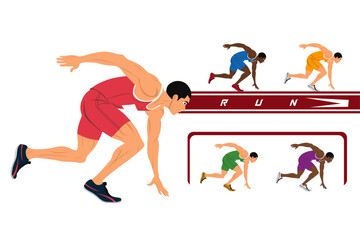 Fototapeta premium Sprinter Athletes at Starting Line Dynamic Running Vector Illustration Running Athletes in Motion Sprint Race Vector (Transparent Background) PNG , Ai file