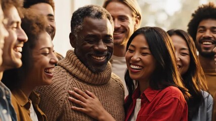 Diverse group of happy adults laughing and smiling together