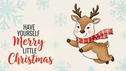 Cute cartoon reindeer with scarf wishing merry christmas
