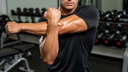 Athlete Stretching in Gym With Focus on Muscle Definition