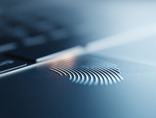 Macro shot of a fingerprint scanner integrated into a laptop. Symbolizing security, identity, and technology. Ideal for digital privacy, authentication, and cybersecurity themes.