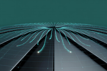 Digital data stream on grid surface, technology network concept