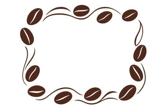 Coffee bean frame creating a decorative border with elegant swirls on a transparent background, perfect for menu designs