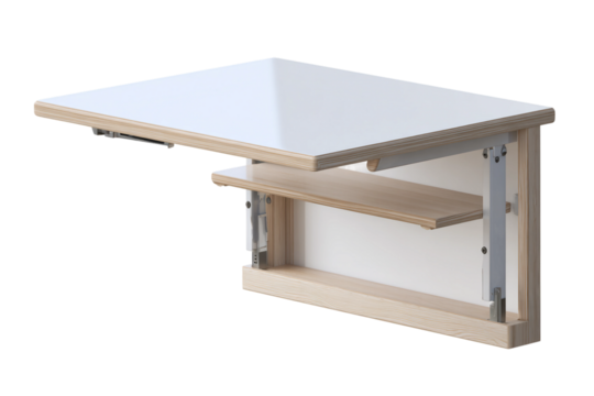 Innovative wall mounted foldable desk with multi-functionality isolated on transparent background