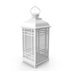 White decorative candle lantern with glass panels isolated on transparent background