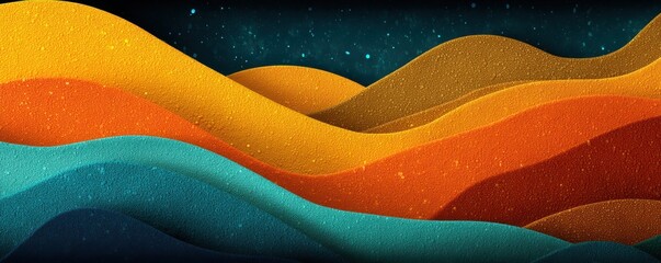 Vibrant abstract color waves forming a fluid landscape against a dark starry backdrop