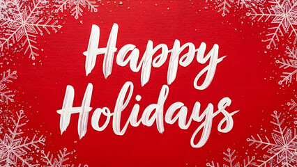 Happy holidays greeting card with snowflakes on a festive red textured background