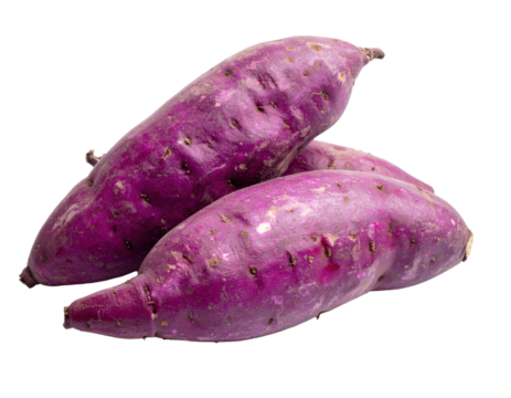 Purple yam whole tuber smooth surface isolated white background