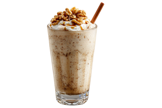 Walnut and date milkshake with natural sweetness isolated on transparent background
