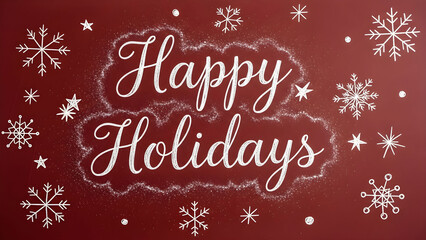 Festive happy holidays greeting card with snowflakes on a red background design