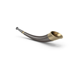 Traditional curved hunting horn with brass accents isolated on transparent background
