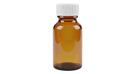 Amber bottle mock up for pharmaceutical products, syrup, or liquid medicine with ribbed white cap for health, wellness, and beauty brands in need of packaging