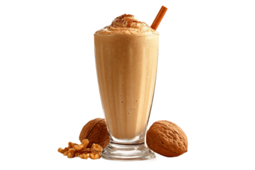 Premium walnut milkshake for gourmet experience isolated on transparent background