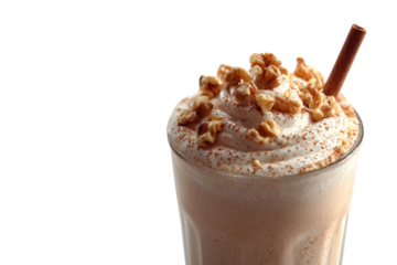 Nutty walnut milkshake with creamy blend isolated on transparent background