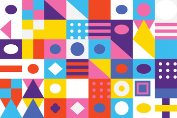 Obraz premium Abstract Geometric Pattern with Colorful Shapes and Squares, Vibrant Digital Art