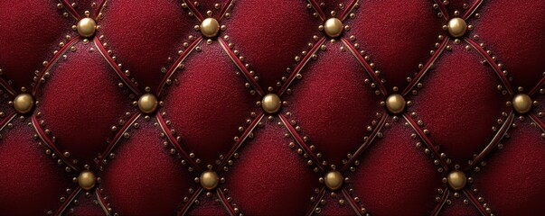 Obraz premium Luxurious burgundy tufted leather with gold studs in a diamond pattern for upscale interiors.