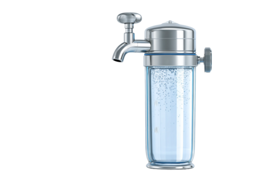 Under-sink water filter with high purification efficiency isolated on transparent background