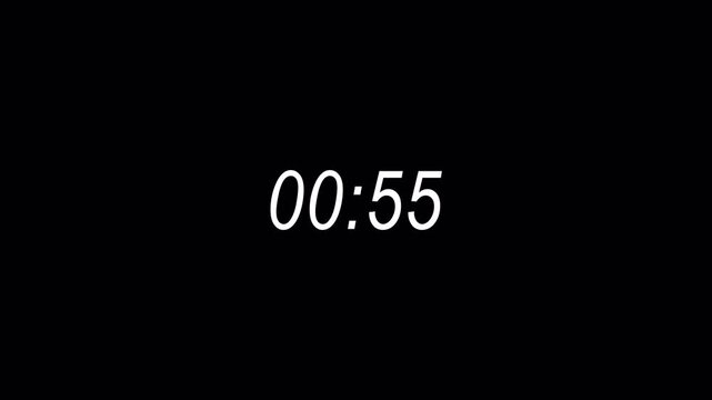 1 minute countdown timer animation from 60 seconds to 0 seconds with alpha channel ,one minute countdown timer on a transparent background in 4k,