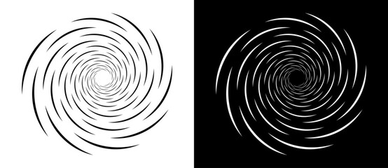 Abstract background with lines in spiral. Art design spiral as logo or icon. A black figure on a white background and an equally white figure on the black side.