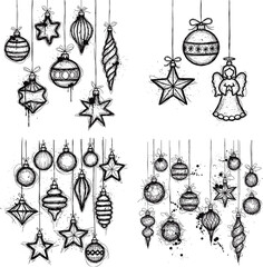 Naklejka premium Hanging Christmas Ornaments Line Art Illustration