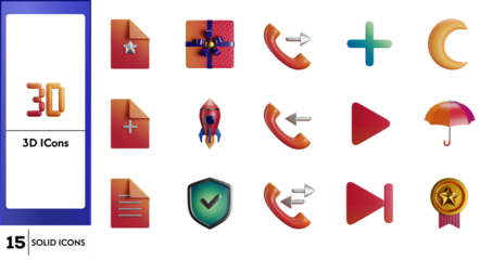 Collection of 3D and solid icons in various colors and shapes.