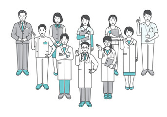 医者、看護師 医療従事者のシンプルイラスト素材セット