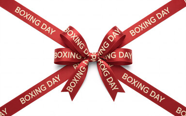A red ribbon with boxing day written on it tied in a bow on a white background holiday celebration